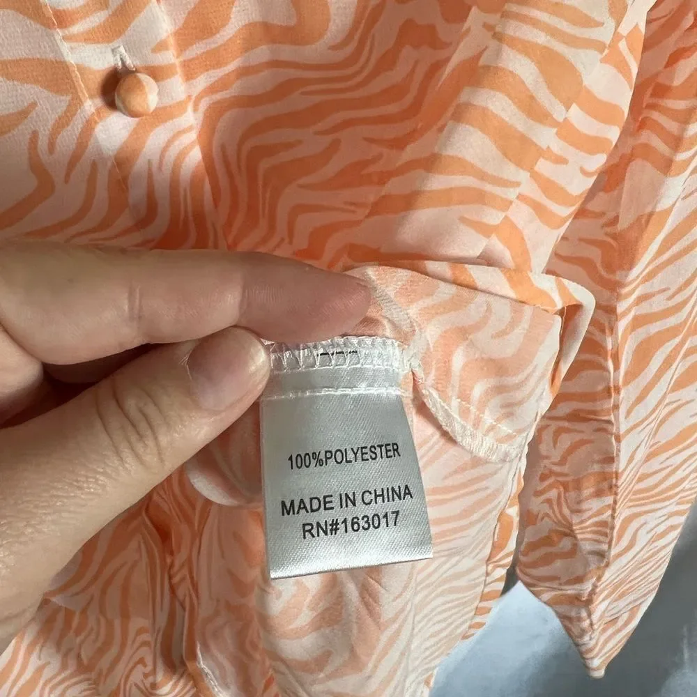 Princess Polly Sheer Zebra Print Peach Button Down size 6